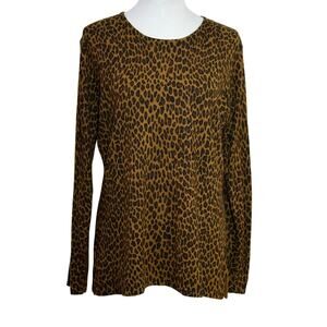 Susan Graver Soft Leopard Print Long Sleave Loose Fit Sweater Top Sz M